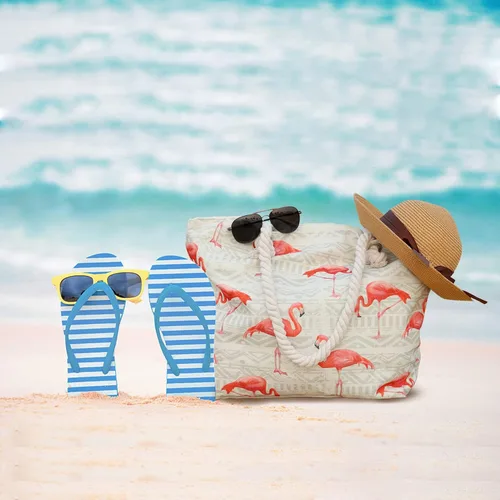Vista 4 de weallbuy Bolsas de playa para mujer, impermeable, a prueba de arena, bolsa de lona con cremallera