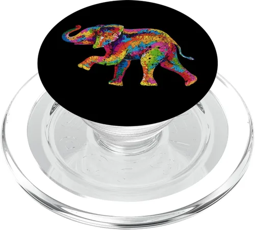 Vista 8 de Elefante de decoración de elefante con estampado de elefante en negro PopSockets intercambiable PopGrip