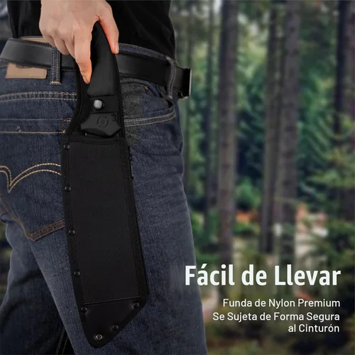 Vista 6 de REAT Machete con sierra, machete resistente de 16 pulgadas con funda, cuchillo de jardinería de doble propósito para cortar y aserrar, mango Negro