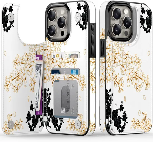 Vista 137 de FUNMIKO Funda tipo cartera para iPhone 15 con tarjetero + clip para efectivo, bloqueo RFID, protección contra caídas de grado militar y obras