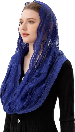 Vista 2 de PAMOR Infinity Chapel Veil Floral Latin Mass Head Cover Lace Scarf Mantilla Velos para Iglesia