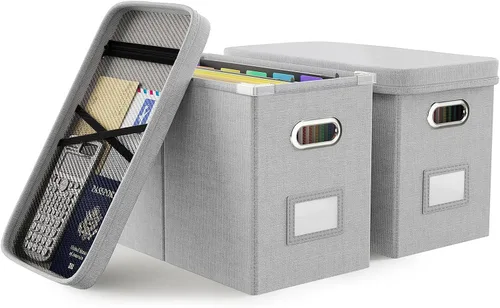 Vista 28 de Oterri Caja organizadora de archivos con tapa, caja de archivos colgante con bolsillo de malla, caja organizadora de documentos para archivos