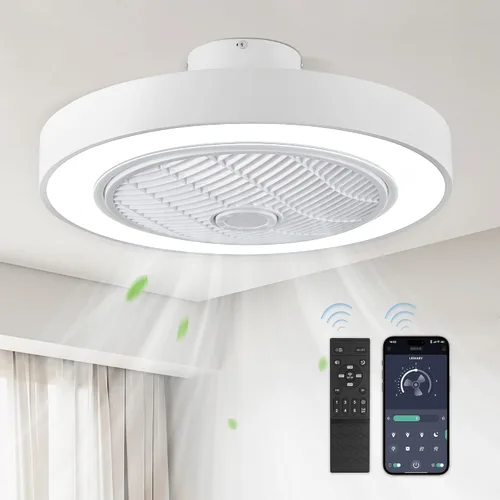 Vista 12 de LEDIARY Ventiladores de techo de perfil bajo de 20 pulgadas con luces, ventilador de techo sin aspas LED, ventilador de techo cerrado de montaje