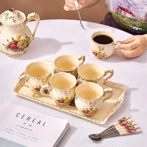 Vista 6 de YOLIFE Bandeja decorativa de cerámica floral para fiesta de té, 13.5 x 7.5 pulgadas