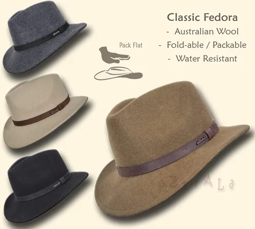 Vista 2 de Oztrala Sombrero de fieltro de lana australiana Outback clásico clásico Fedora para hombre, banda de cuero vaquero, HW01 EE. UU