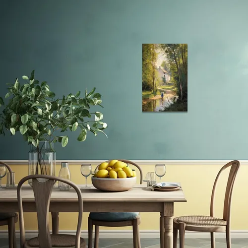 Vista 4 de CCWACPP Arte de pared de paisaje rural, pintura de naturaleza verde, lienzo, paisaje, obras de arte, impresión de casa de campo occidental