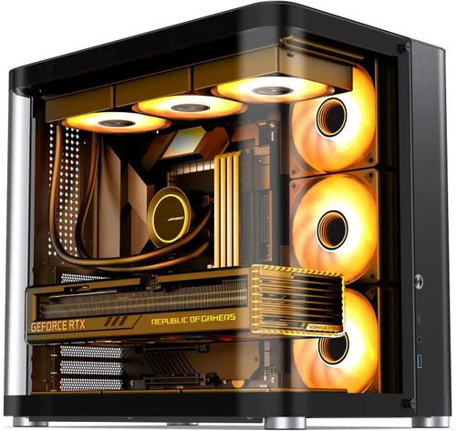 Vista 15 de JONSBO TK-0 Negro ITX Mini Torre Caja de PC, Diseño de Escritorio de Vidrio Hiperboloide, Estructura de Gabinete Separada, Carcasa de Aleación