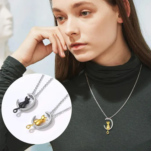 Vista 261 de FindChic Collares personalizados con urna para cenizas, barra vertical, gato, luna, reloj de arena, garra de perro, acero inoxidable, chapado en oro