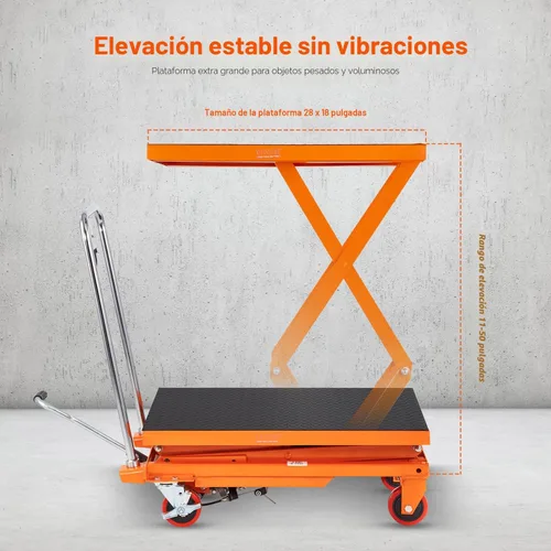 Vista 3 de VEVOR Carro con mesa elevadora hidráulica, capacidad de carga de 330 libras, altura de elevación de 50 pulgadas, mesa de elevación de tijera manual