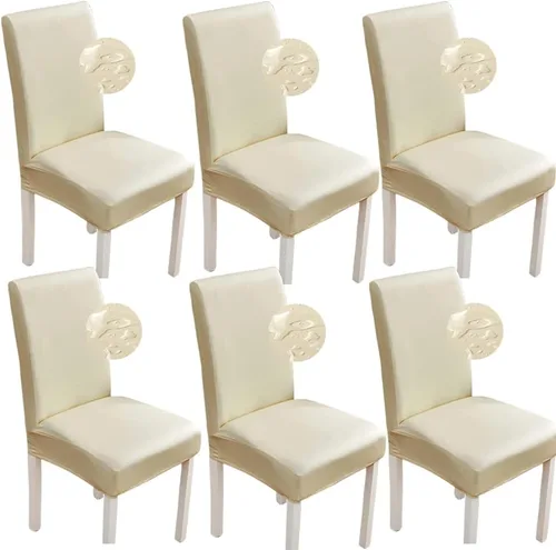 Vista 16 de Shukii Fundas elásticas para sillas de comedor, impermeables, de piel sintética, fundas protectoras universales para sillas de comedor, cocina Beige