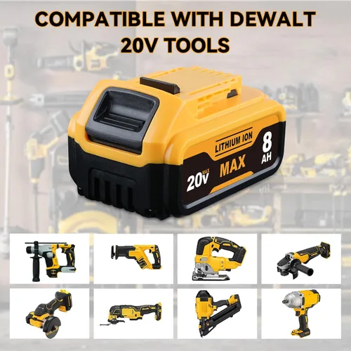 Vista 5 de Repuesto de 8.0Ah para batería Dewalt de 20 V Max DCB200 DCB203 DCB204 DCB206 DCB201 DCB180 batería de iones de litio compatible con herramientas