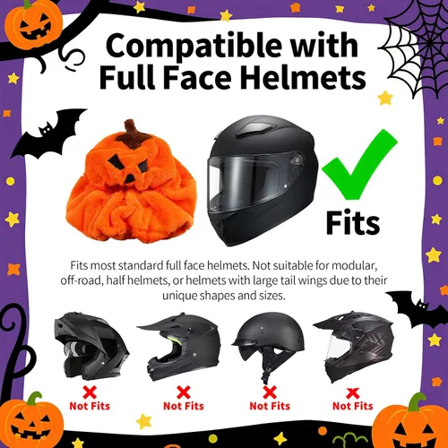 Vista 4 de VCOROS Cubierta de casco de motocicleta de calabaza de Halloween, cubierta de casco de cara completa esponjosa para paseos divertidos