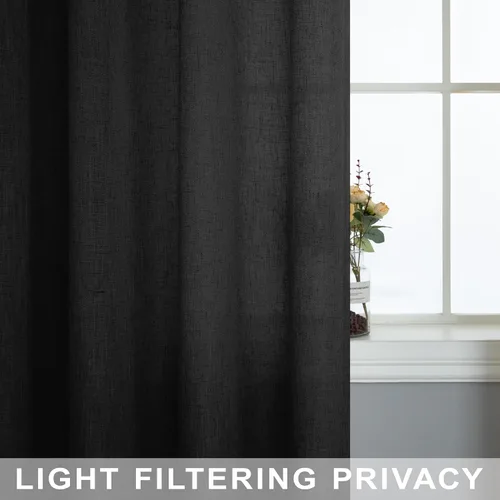 Vista 5 de Mrs.Naturall - Cortinas transparentes con bolsillo para barra de 36x63 pulgadas de lino mezclado negro