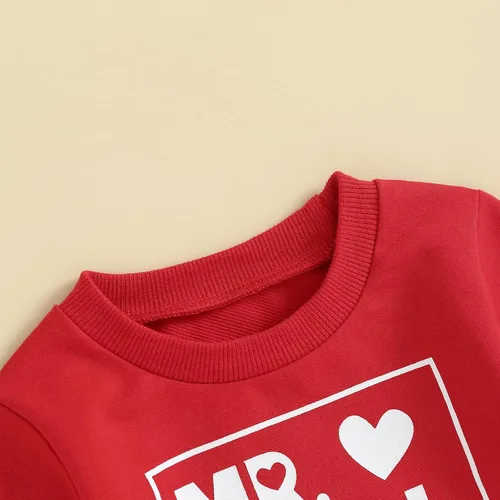 Vista 3 de Conjunto de sudadera con estampado de letras para el día de San Valentín para bebé, niño, niña, ropa de primavera 1 Rojo Gris