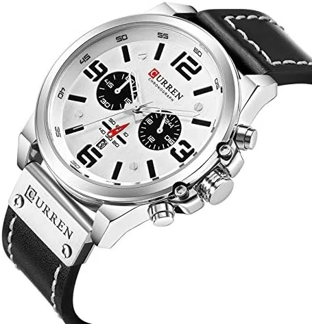 Vista 3 de Reloj de pulsera para hombre, de cuarzo, de piel, estilo militar
