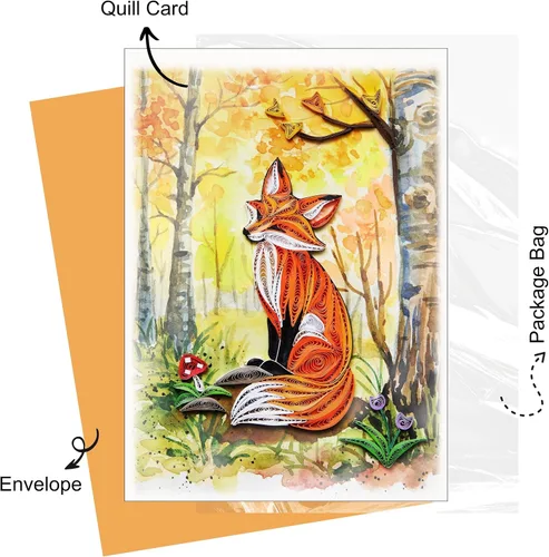 Vista 8 de Tarjeta de filigrana de zorro QUILLCRAFT, tarjeta de felicitación colorida, feliz acción de gracias, otoño, arte de temporada de Halloween