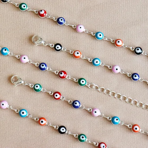 Vista 6 de Juego de collar de gargantilla de mal de ojo para mujer, collar de cadena de mal de ojo colorido, pulseras de Ojo Turco, pulseras de ojo azul