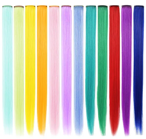 Vista 7 de 8 extensiones de cabello con clip de colores con reflejos (azul y verde azulado)