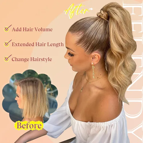 Vista 4 de FELENDY Extensión de cola de caballo, extensiones de cabello largo envolvente de 18 pulgadas, extensiones de cabello ondulado y rizado con clip
