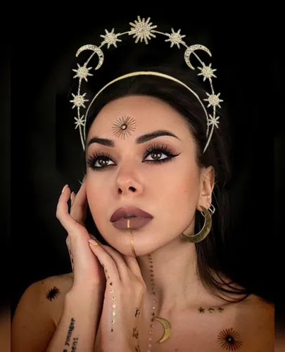 Vista 2 de Aretes de diadema de corona de halo de oro celestial para mujer, disfraces, bodas, carnaval, Halloween, fiesta de cosplay