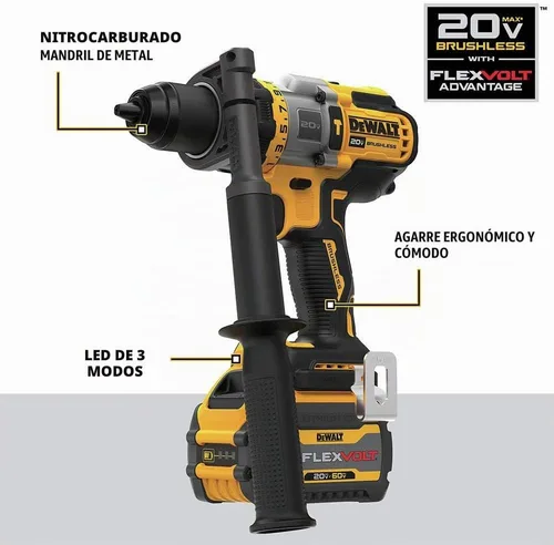 Vista 8 de DEWALT FLEXVOLT ADVANTAGE 20V MAX* Taladro percutor, inalámbrico, 1/2 pulgada (DCD999T1)