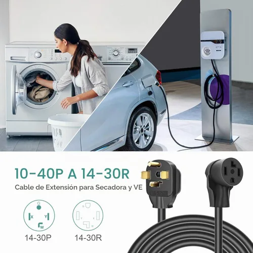 Vista 6 de Rophor Cable de extensión para secadora de 4 puntas, 30 amperios NEMA 14-30P a 14-30R cable de extensión para extensión de alimentación de secadora
