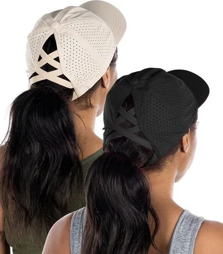 Vista 101 de Funky Junque - Sombrero de cola de caballo para mujer, gorra de béisbol con ajuste ajustable y cola de caballo alta cruzada para uso diario Paquete