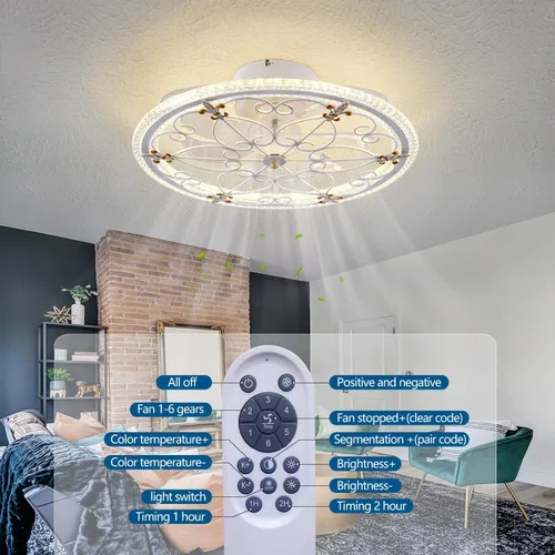 Vista 6 de Ventilador de techo enjaulado blanco con luces y control remoto, ventilador de techo industrial de granja con luz para cocina, dormitorio, sala