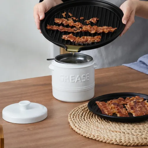 Vista 2 de ONEMORE Bandeja de tocino para microondas y tocino de cerámica, estante para cocinar al horno, máquina de tocino crujiente, plato redondo de tocino