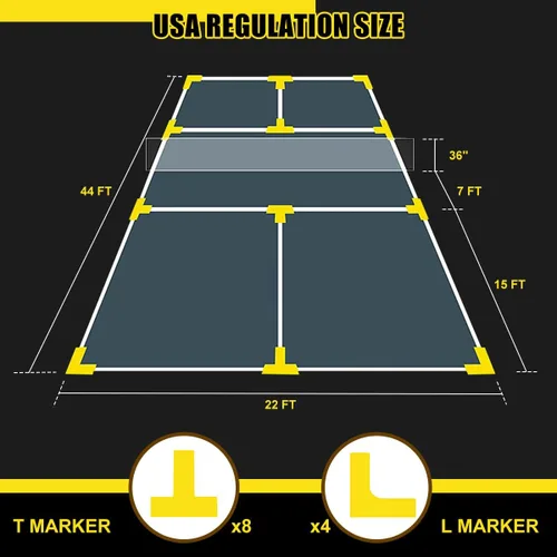 Vista 4 de Losbenco Pickleball Net with Wheels Court Lines, Metal Frame & Regulation Size 22FT, 6-in-1 Adjustable Portable Net for Playing Pickleball, Tennis