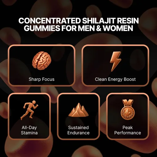 Vista 2 de Gomitas Shilajit puras del Himalaya con Ginkgo Biloba, Chaga y Ashwagandha KSM-66 Shilajit para hombres y mujeres Potencia máxima 76% + ácido