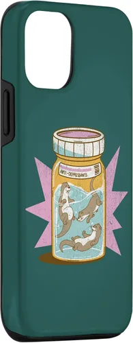 Vista 3 de iPhone 15 Anti Depresivo Botella de Nutrias Divertido Lindo Kawaii Sea Ocean Case