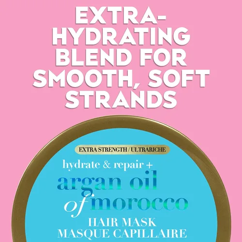 Vista 4 de OGX Extra Strength Hydrate Repair + Argan Oil of Marruecos Mascarilla para el cabello Hidratante Profundo, Tratamiento Acondicionador, Cítricos, 6