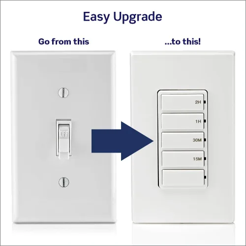 Vista 2 de Leviton Interruptor temporizador de cuenta regresiva para luces domésticas y extractores, 15-30 minutos, 1-2 horas, no requiere cable neutro, un