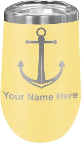 Vista 29 de LaserGram Vaso de vino de acero inoxidable de doble pared, ancla de barco, grabado personalizado incluido (negro)