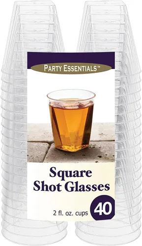 Vista 4 de Party Essentials Vasos de chupito cuadrados de plástico duro de 2 onzas/copas de cata de vino, transparentes, 40