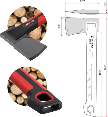 Vista 3 de Hacha ligera para división de leña de campamento y leña - Hacha pequeña de 14" para cortar madera con mango antideslizante y absorbente de golpes