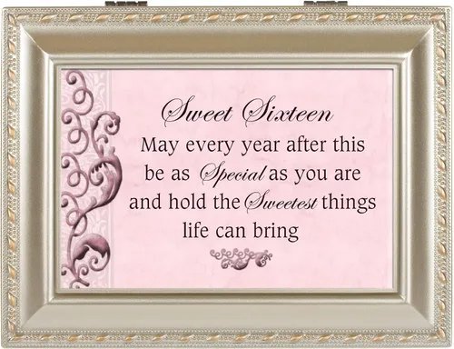Vista 2 de Cottage Garden Sweet Sixteen Champagne Silver Rope Trim Music Box Plays You Light Up My Life