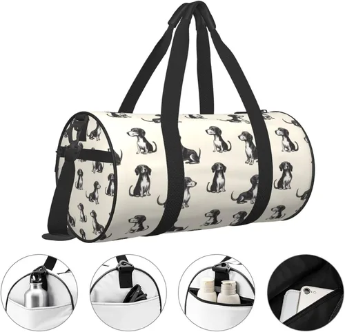 Vista 3 de Large Duffle Bag for Travel - Retro Sausage Dog Print Gym Bag for Women Men, Travel Foldable Bags for Women Men with Zippered Multiple Pockets
