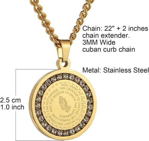 Vista 4 de HZMAN collar de joyería cristiana con versículo de la Biblia, para rezar, de acero inoxidable, con dije de moneda con manos unidas