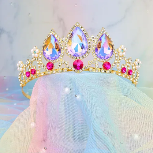 Vista 4 de CIEHER Rapunzel - Corona de princesa para niñas, diadema multicolor para fiesta de cumpleaños, cosplay de sirena