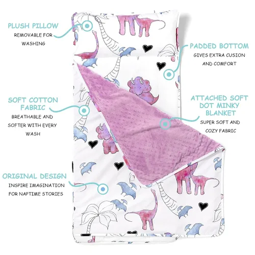 Vista 2 de JumpOff Jo - Tapete para siesta para niños, saco de dormir para niños con almohada extraíble y manta ultrasuave para preescolar, guardería y fiestas