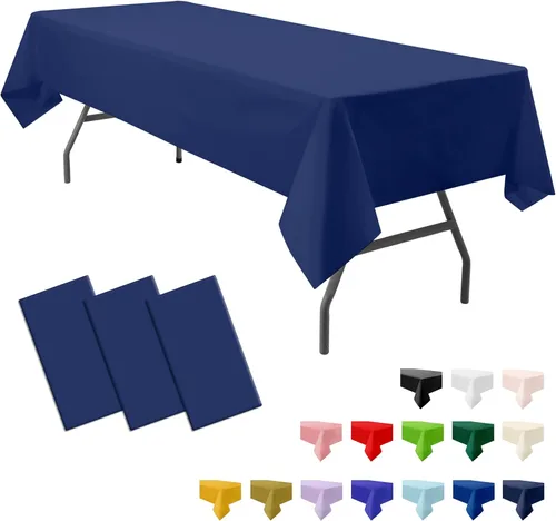 Vista 20 de Paquete de 3 manteles de plástico premium negros desechables de 54 x 108 pulgadas. Mantel rectangular desechable para mesas de fiesta