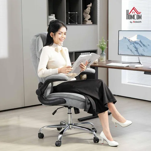 Vista 2 de HOMCOM Silla de oficina con respaldo alto, silla de escritorio ejecutiva con ruedas giratorias, reposabrazos abatible, altura ajustable, silla