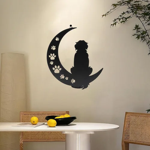 Vista 2 de VZVXCC Arte de pared de metal para perros, decoración para exteriores, escultura de pared de metal negro de 12 pulgadas, decoración para colgar