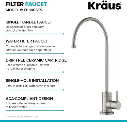 Vista 3 de Kraus KPF-1610-FF-100CH Bolden - Grifo extensible de cocina de estilo comercial, combo con filtro de agua Purita, cromado