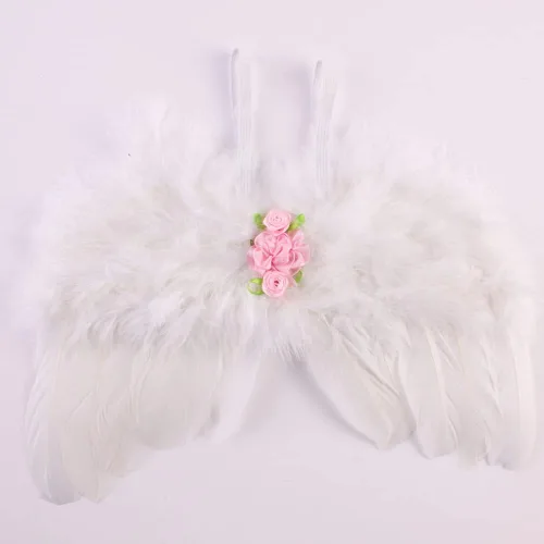 Vista 6 de Surakey Atuendos para bebé recién nacido, alas de ángel de plumas con diadema, accesorios para el cabello, accesorios para el cabello, trajes