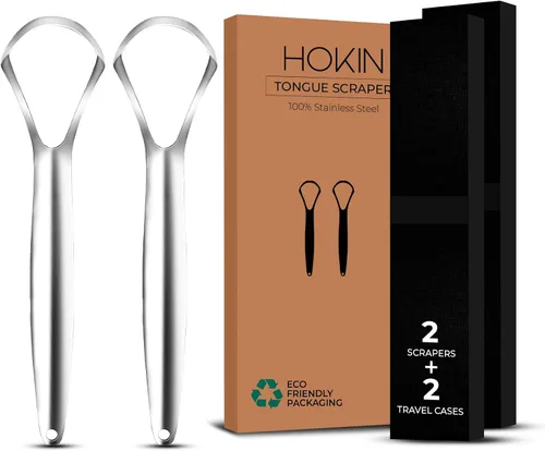 Vista 11 de HOKIN Raspador de lengua para adultos con estuche de viaje (paquete de 1 unidad de cuidado bucal) – Limpiador de lengua en forma de cuchara 100%