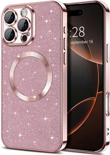 Vista 37 de Hython para iPhone 16 Funda con chispas brillantes, fundas transparentes magnéticas con protector de lente de cámara [Compatible con MagSafe]