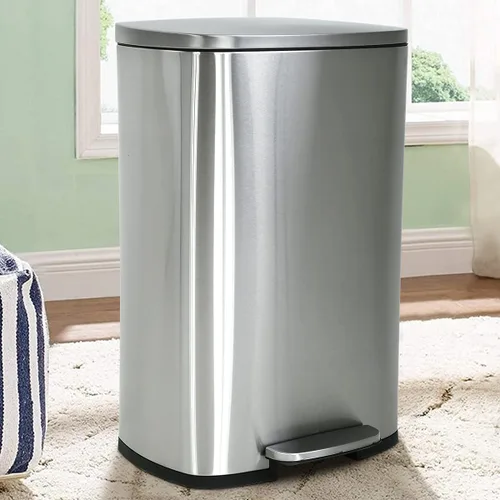 Vista 8 de Basurero de cocina de acero inoxidable de 16 galones/60 litros con tapa y doble barril, cubo de basura clasificado de alta capacidad para reciclaje